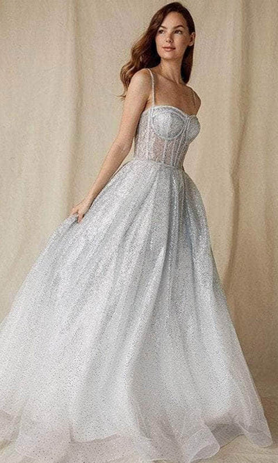 Eureka Fashion 9900 - Sheer Corset Fitted Bodice Prom Gown Special Occasion Dress XS / Silver
