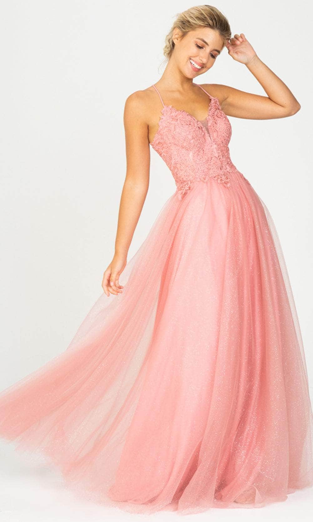 Eureka Fashion 9901 - Embroidered Lace-Up Back Gown Prom Dresses XS / Dusty Rose