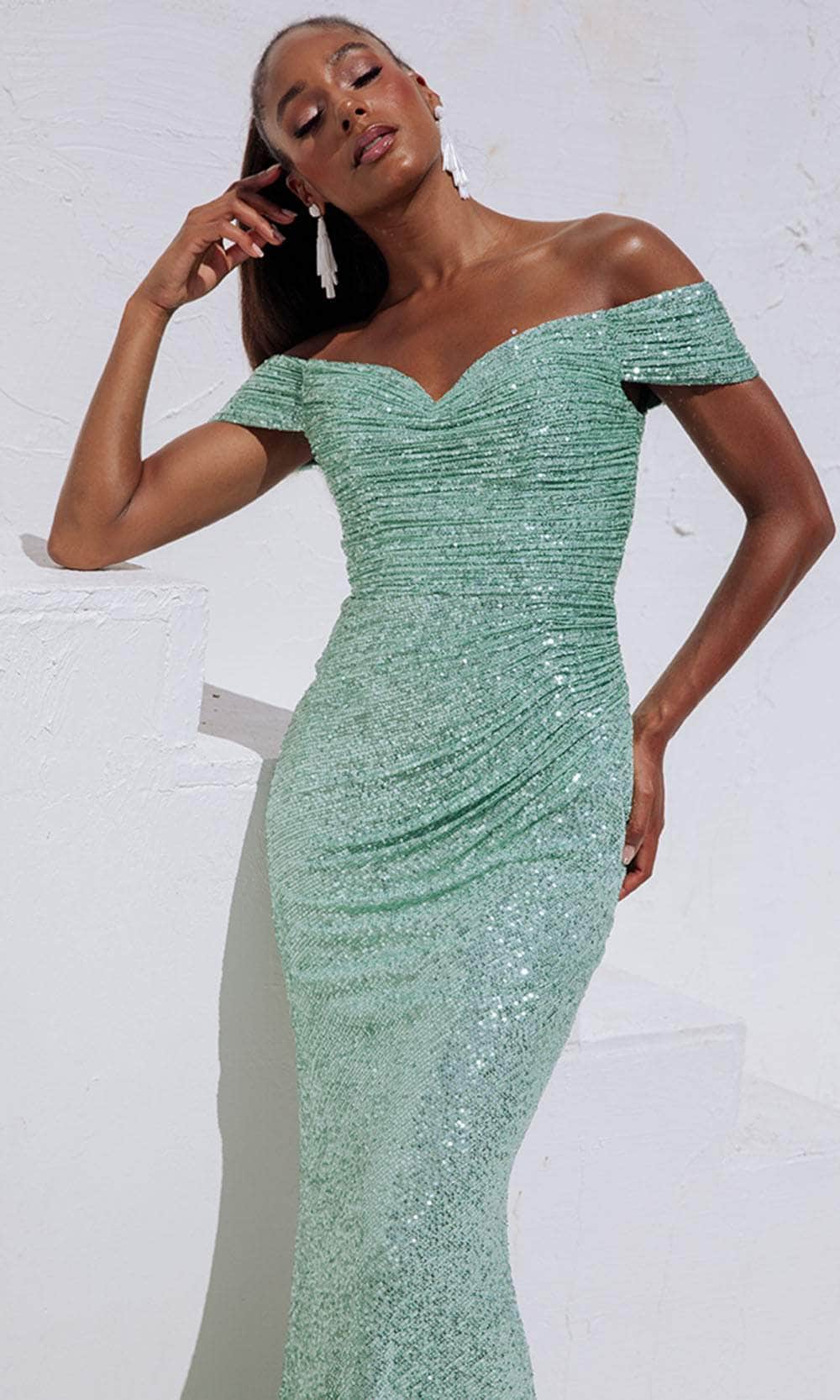 Eureka Fashion EK105 - Allover Sequin Fitted Prom Gown Prom Dresses XS / Sage Green