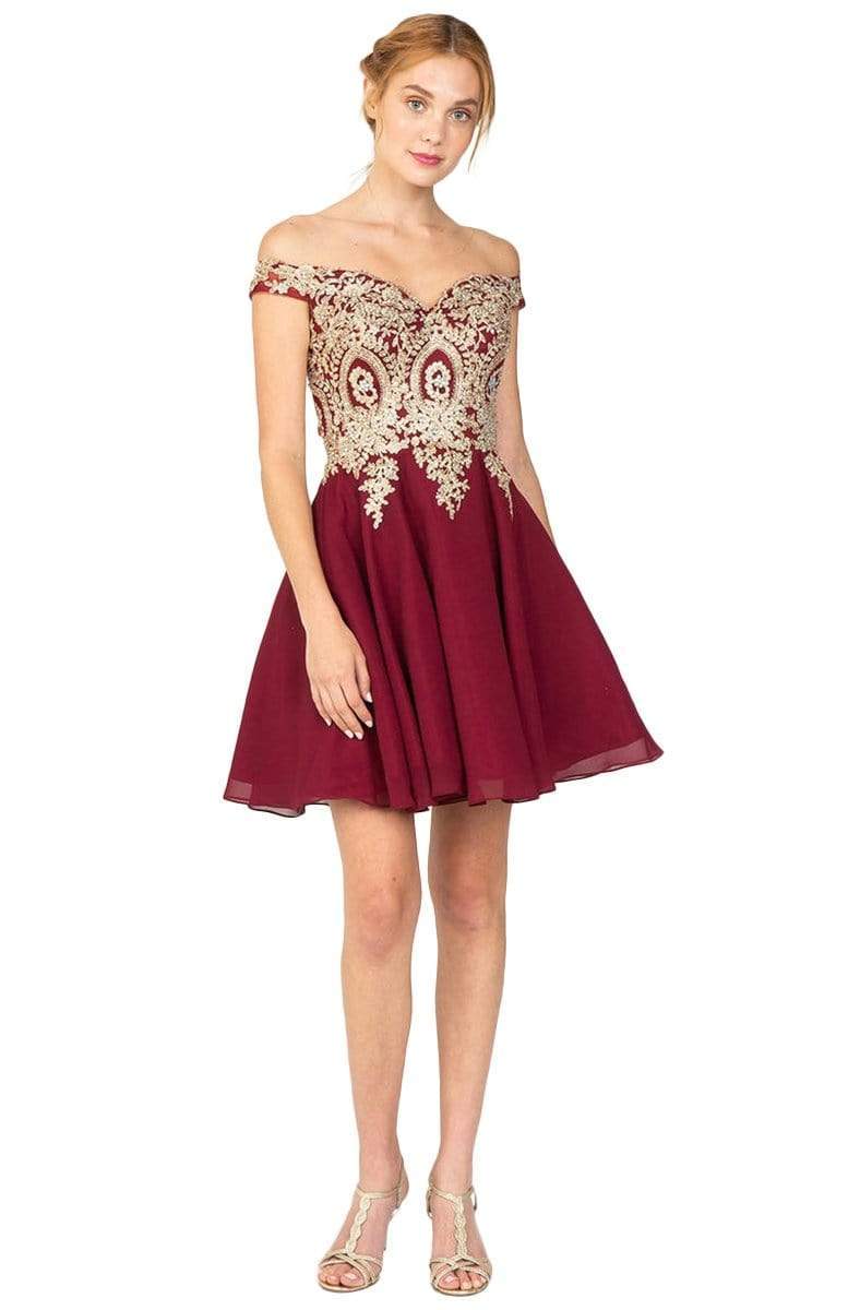 Eureka Fashion - Sweetheart Embroidered Cocktail Dress 8733 In Red and Gold
