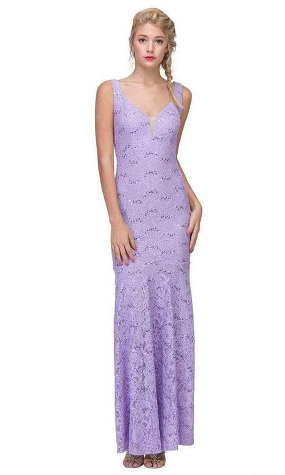 Eureka Fashion - 5010SC Scoop Neck Lace Trumpet Dress In Purple