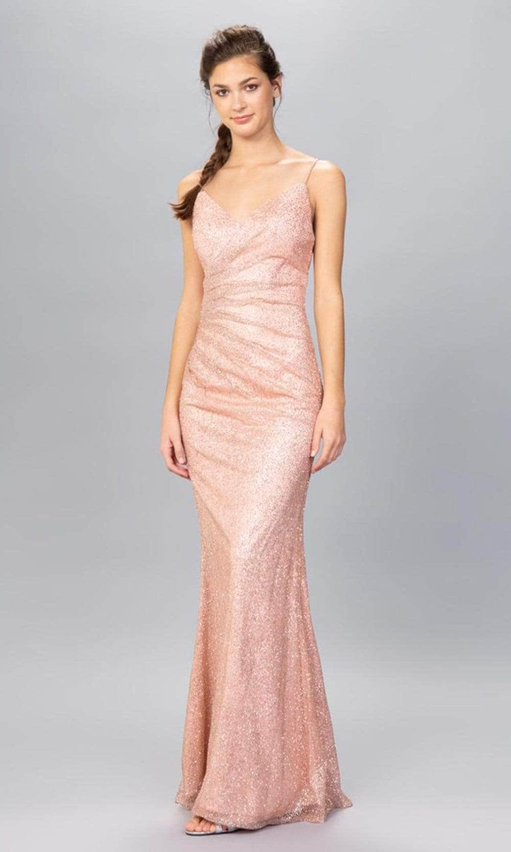 Eureka Fashion - Spaghetti Strap Glitter Evening Gown 9801 - 1 pc Rose Gold In Size 3XL Available CCSALE 3XL / Rose Gold