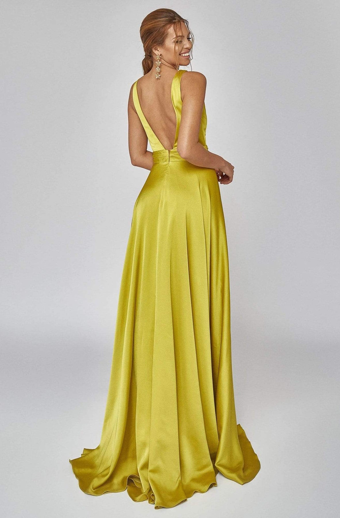 Terani Couture - 1922E0206 Sleeveless V Neck Double Slit Evening Gown In Yellow