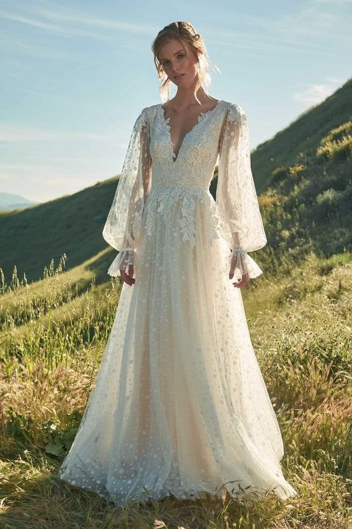 Tadashi Shoji - Gretel Dotted Lace Embroidered Gown Wedding Dresses 0 / Ivory/Petal