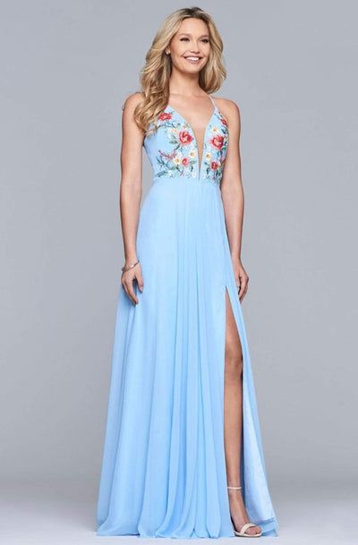 Faviana - 10000SC Blossom Embroidered Lace Up A-Line Dress
