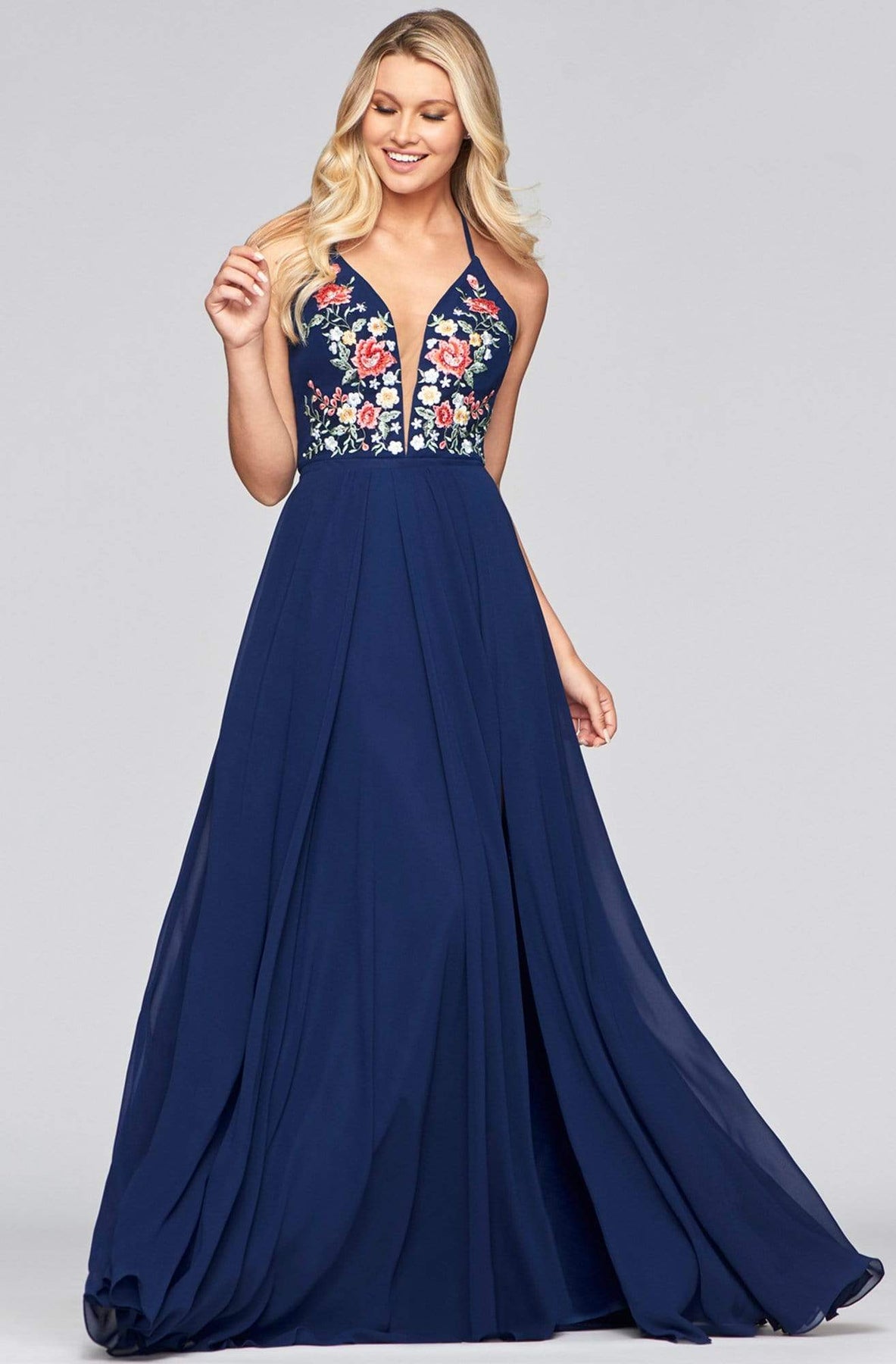 Faviana - 10000 Plunging Floral Embroidered Chiffon Gown Prom Dresses
