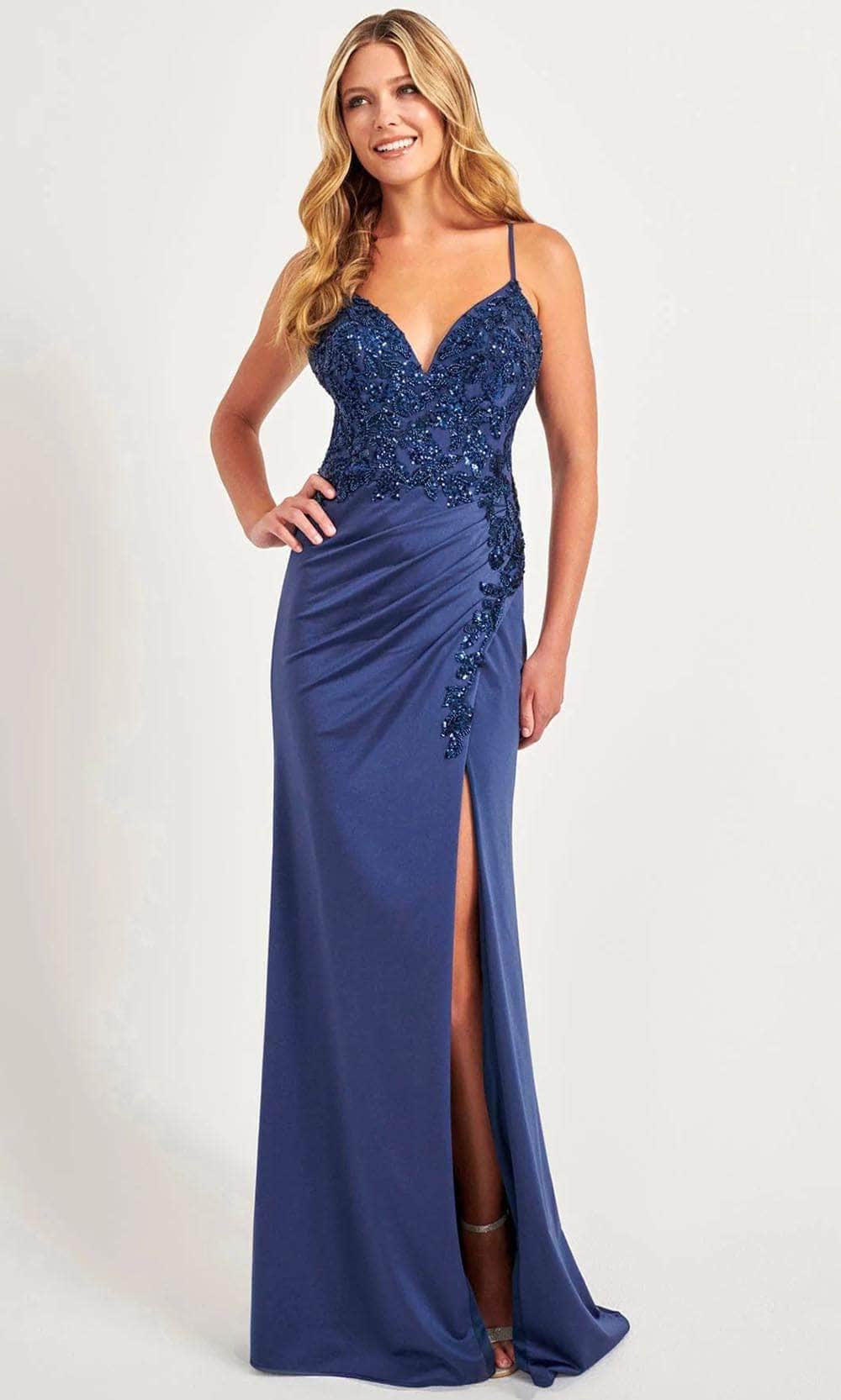Faviana 11018 - Bejewelled Gown 00 / Navy