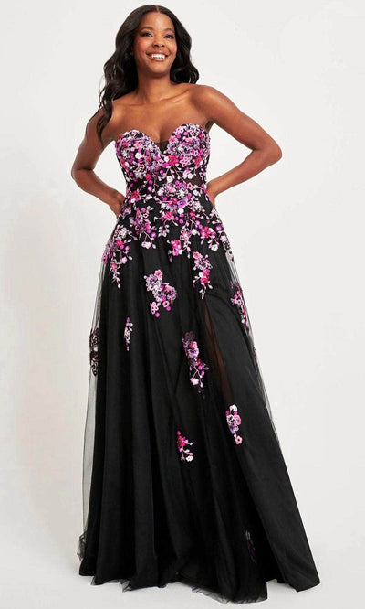 Faviana 11028 - Floral Gown 6 / Black/Fuschia
