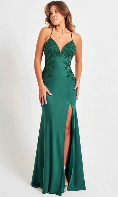 Faviana 11070 - Lace Up Gown 00 / Evergreen