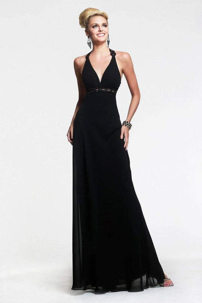 Faviana - 6120 Beaded Halter Evening Dress with Open Back Special Occasion Dress 0 / Black/Black