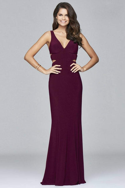 Faviana - 7541 V-neck evening dress with side cut-outs Prom Dresses 0 / Bordeaux