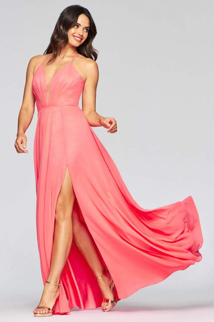 Faviana - 7747SC Sleeveless Pleated A-Line Gown With Slit