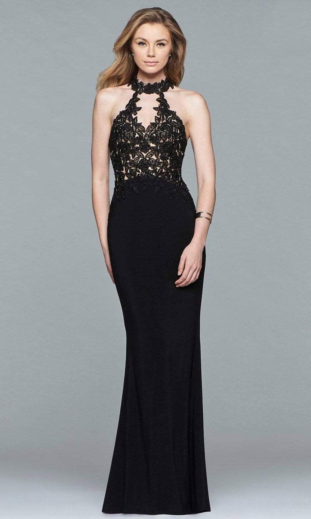 Faviana - 7750 High Halter Cutout Sheath Gown Evening Dresses 0 / Black