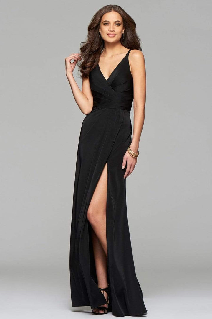 Faviana - 7755SC Spaghetti Strap Wrap Style High Slit Dress