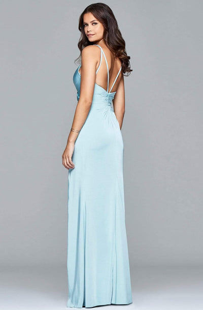 Faviana - 7755 Sleeveless V Neck High Slit Faille Satin Dress Evening Dresses