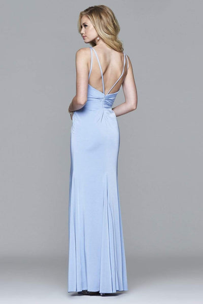 Faviana - 7755E Plunging Satin Dress with High Side Slit - 1 pc Periwinkle In Size 18E Available CCSALE 18E / Periwinkle