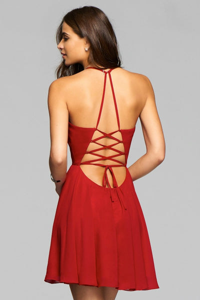 Faviana - 7851 Short Plunging V-Neck Cocktail Dress with Lace-Up back Special Occasion Dress