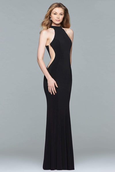 Faviana - 7943 Long jersey with side cutouts Prom Dresses 0 / Black