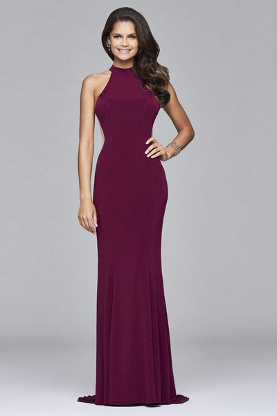 Faviana - 7943 Long jersey with side cutouts Prom Dresses 0 / Bordeaux