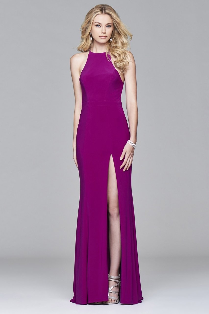 Faviana - 7976 Long jersey halter dress with open back Special Occasion Dress 0 / Wild Orchid