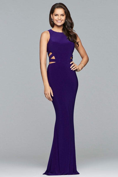 Faviana - 8018 Banded Cutout Jersey Sheath Gown Special Occasion Dress 0 / Deep Violet