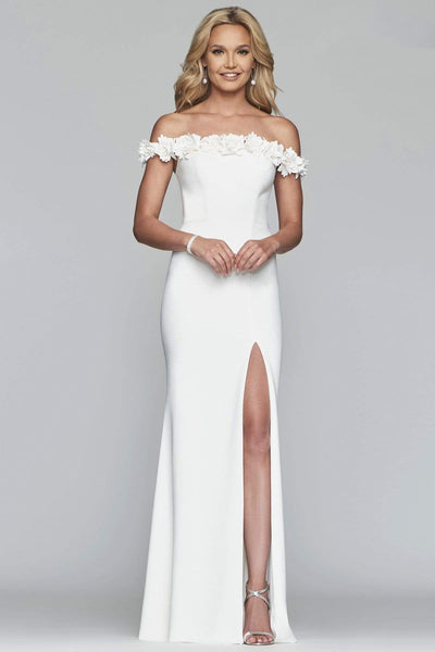 Faviana - Floral Appliqued Off-Shoulder Fitted Dress S10297 CCSALE 16 / Ivory