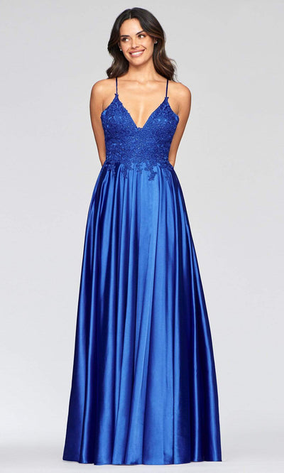 Faviana - Long Beaded Lace Satin Gown S10400SC In Blue
