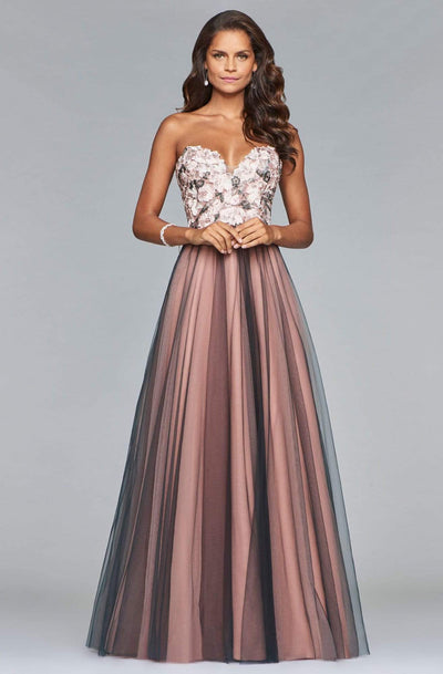 Faviana - s10023 Floral Applique Sweetheart A-line Dress Prom Dresses 0 / Dusty Pink/Smoke