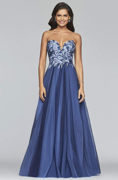 Faviana - s10023 Floral Applique Sweetheart A-line Dress Prom Dresses 00 / Peri/Blue