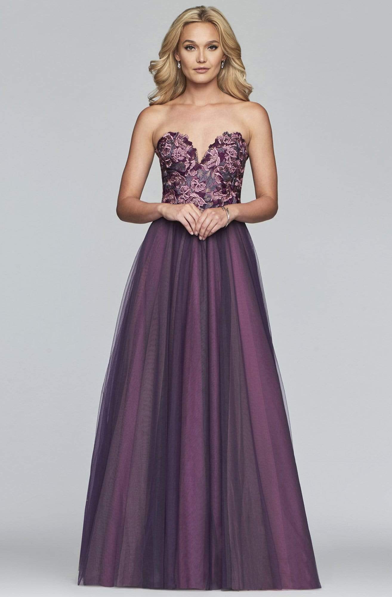 Faviana - s10023 Floral Applique Sweetheart A-line Dress Prom Dresses 00 / Sangria/Pink