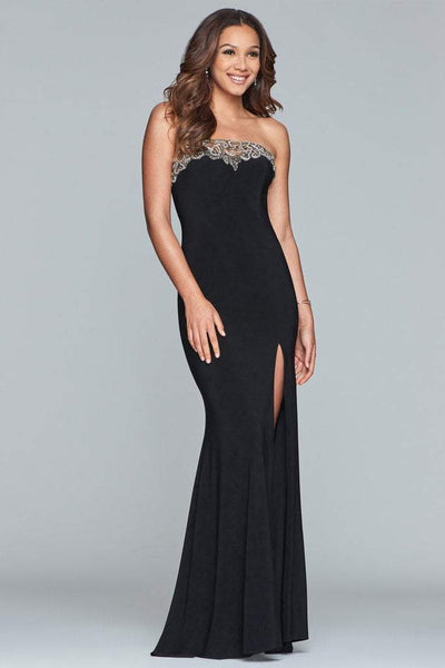 Faviana - S10200SC Strapless Beaded Evening Dress With Slit