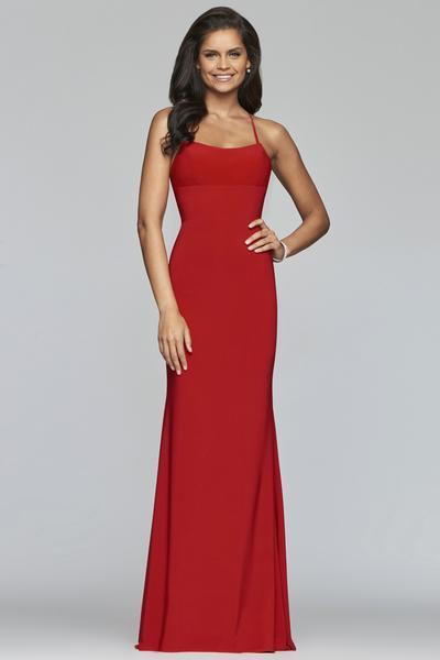 Faviana - S10205 Scoop Neck Lace-Up Back Jersey Dress Evening Dresses 00 / Red