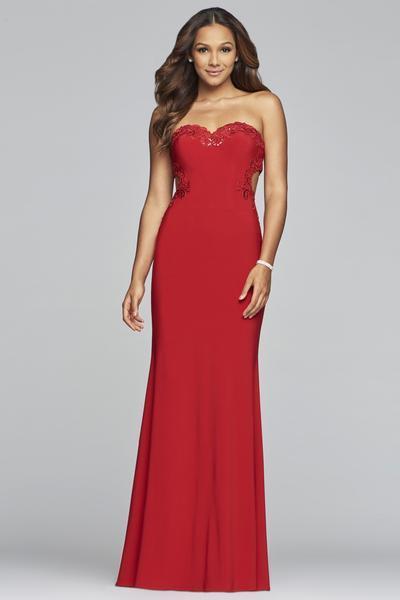 Faviana - S10271 Bead-Embroidered Cutout Strapless Sheath Gown Special Occasion Dress 00 / Red