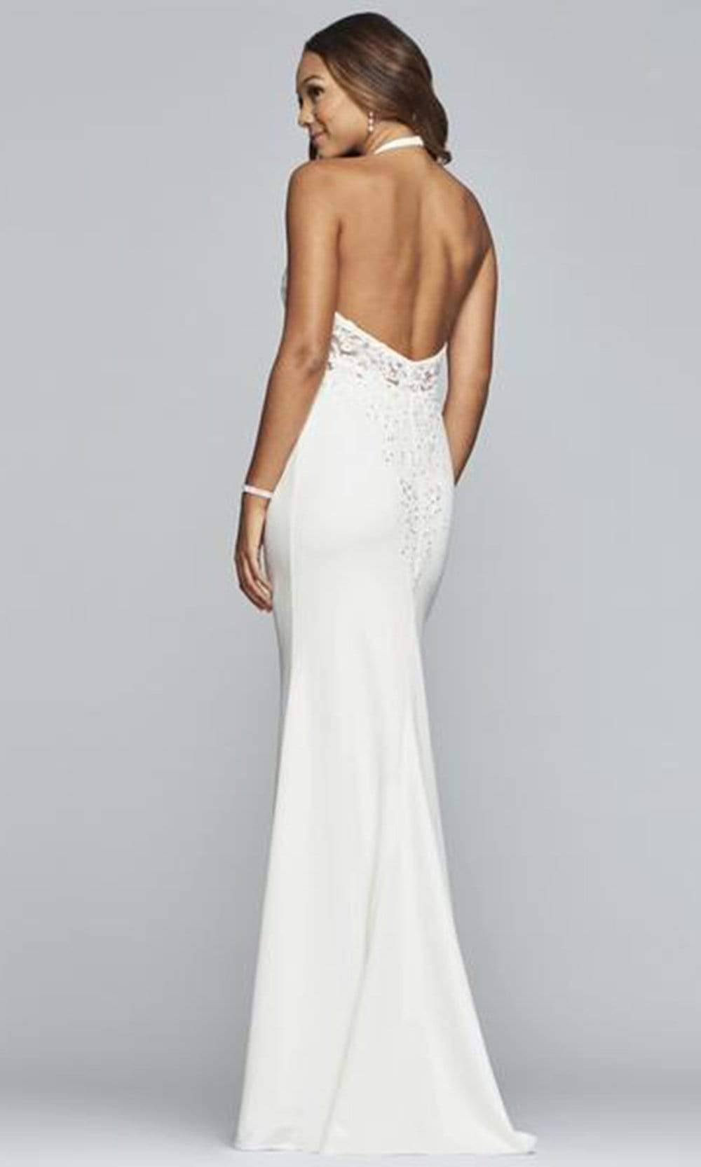 Faviana - Halter Floral Appliqued Sheath Gown S10296SC In White