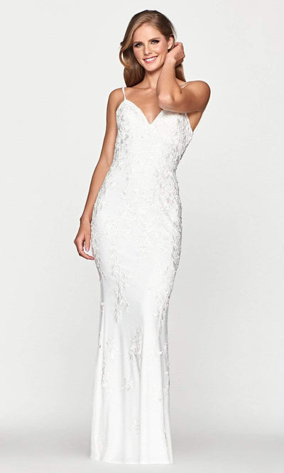 Faviana - S10508 V-Neck Sheath Evening Dress Bridal Dresses 00 / Ivory