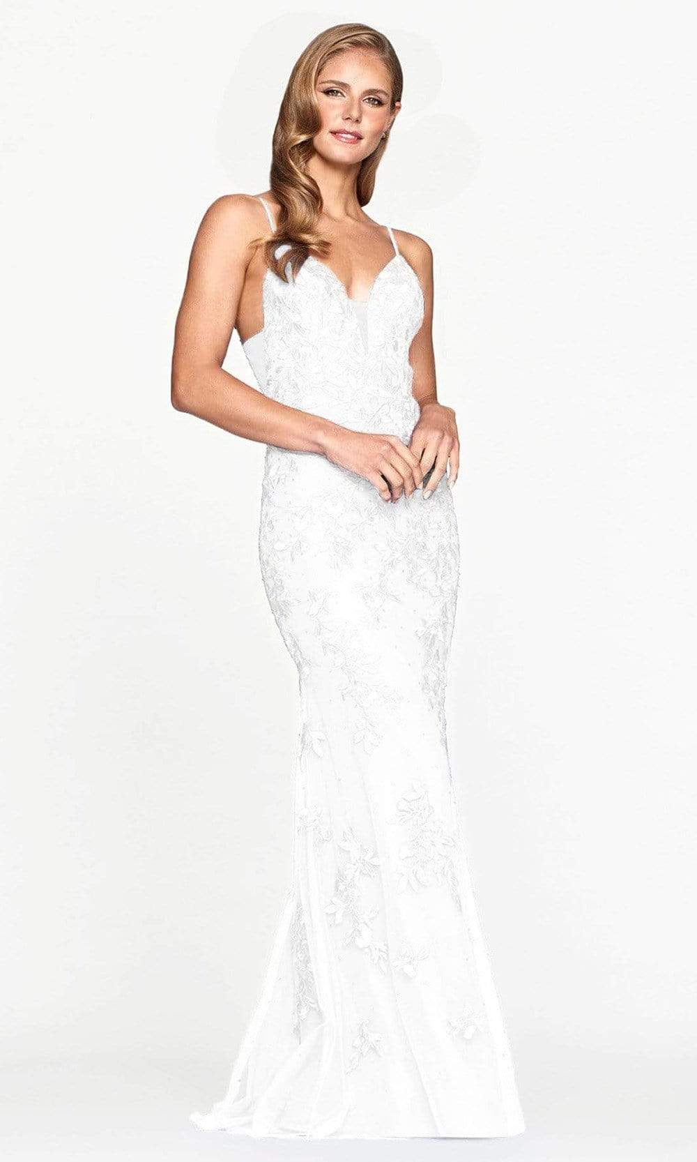 Faviana - S10509 Beaded Applique Mermaid Gown Prom Dresses 00 / Ivory