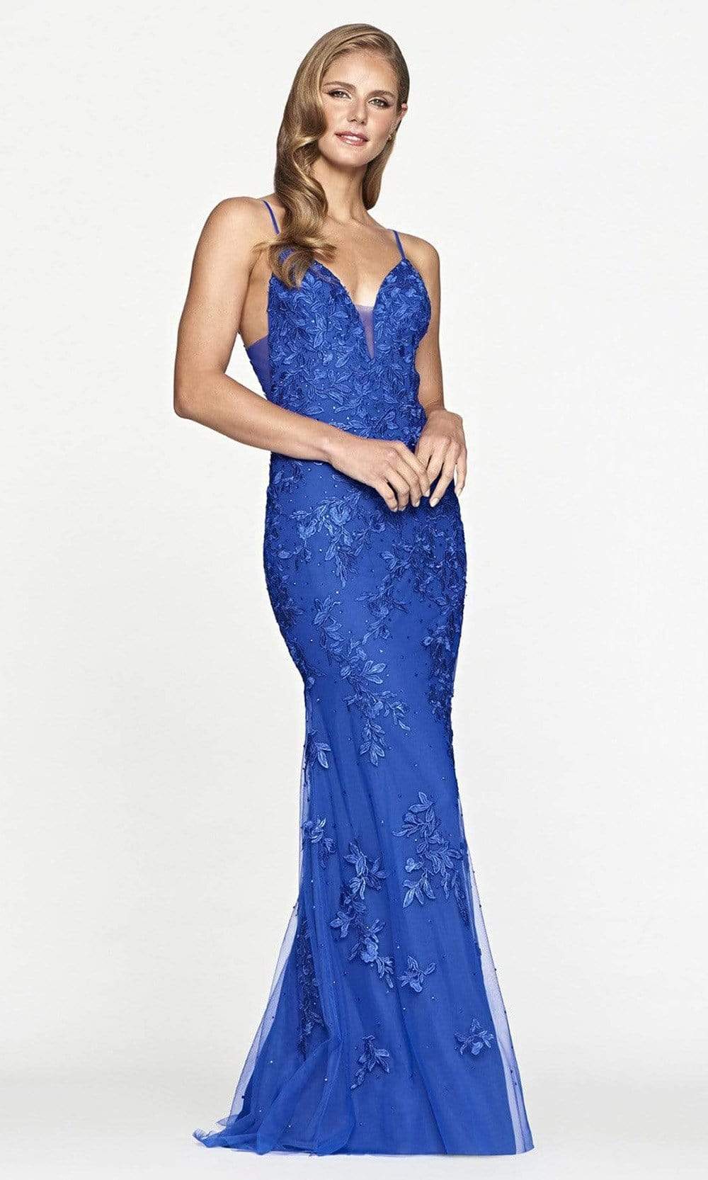 Faviana - S10509 Beaded Applique Mermaid Gown Prom Dresses 00 / Royal