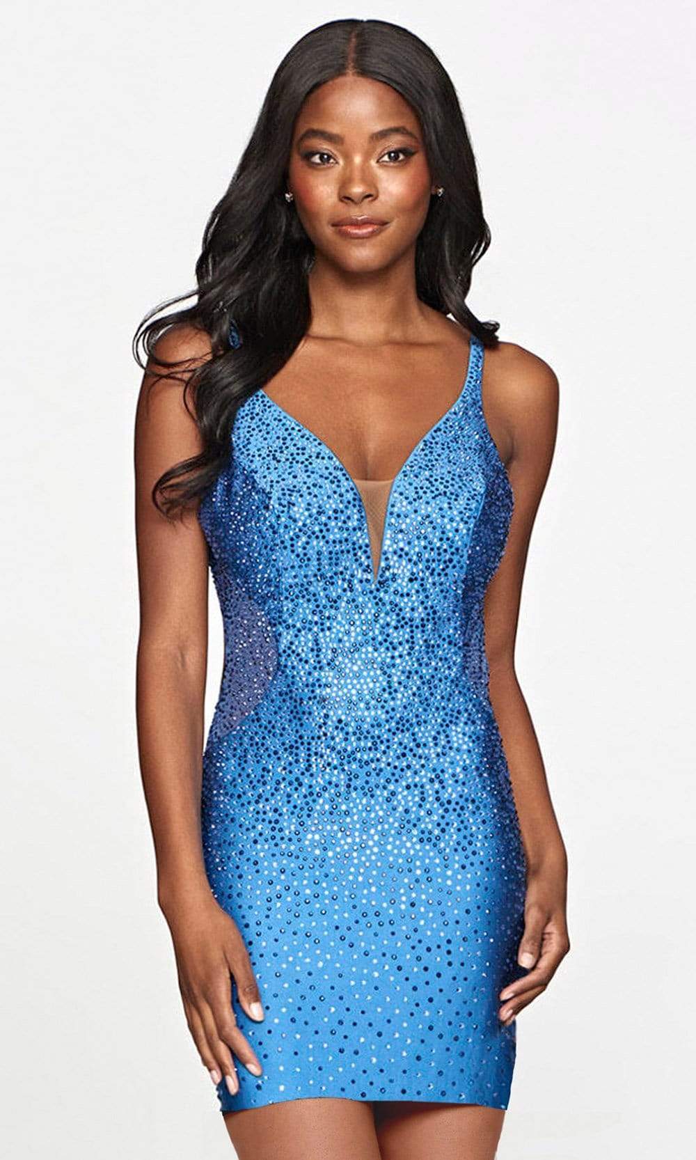 Faviana - S10623 Beaded Plunging Cocktail Dress Cocktail Dresses 00 / Coastal Blue