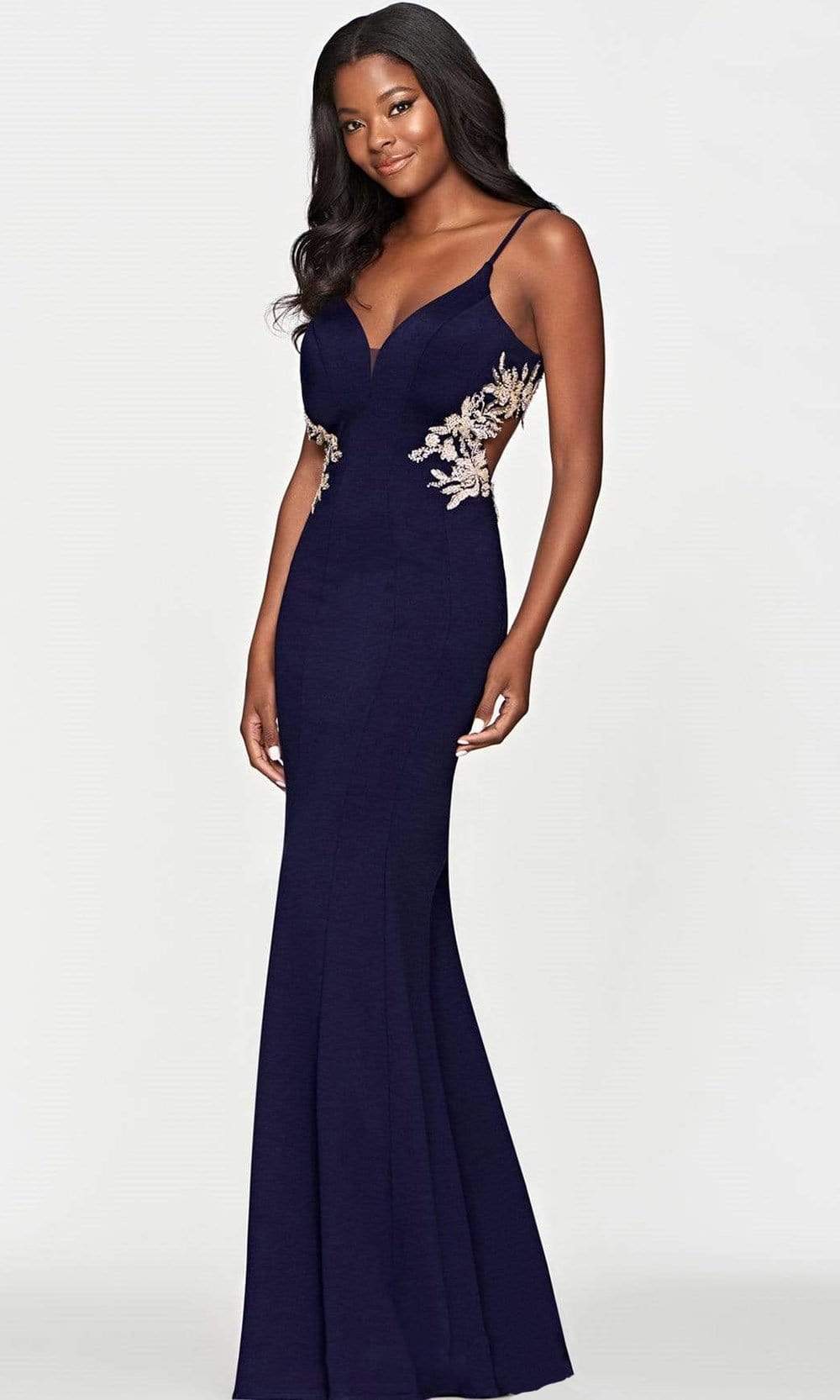 Faviana - S10668 V Neck Side Detailed Long Gown Prom Dresses