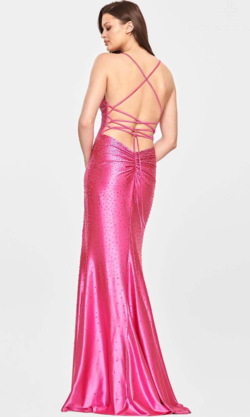 Faviana S10801 - Deep V-Neck Satin Evening Gown