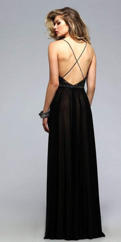 Faviana Sheer Lace Appliqued Chiffon A-Line Gown CCSALE 0 / Black