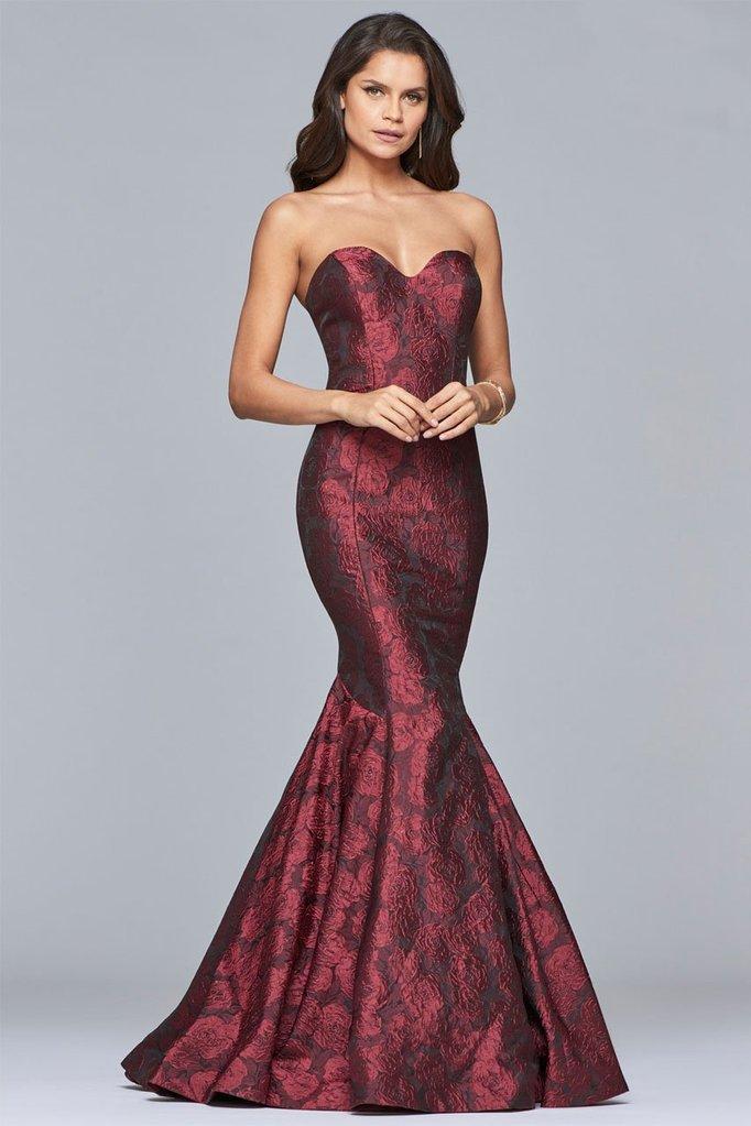 Faviana - Strapless Sweetheart Jacquard Mermaid Dress S10118 - 1 pc Ruby/Black In Size 2 Available CCSALE 2 / Ruby/Black