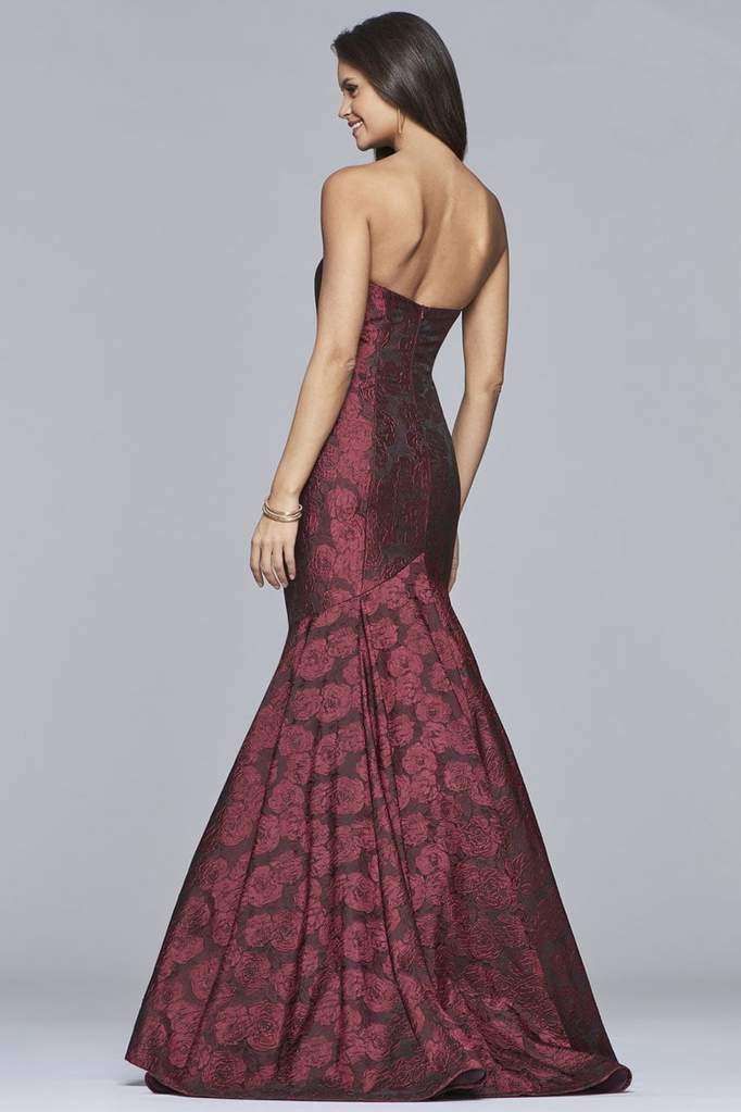 Faviana - Strapless Sweetheart Jacquard Mermaid Dress S10118 - 1 pc Ruby/Black In Size 2 Available CCSALE 2 / Ruby/Black
