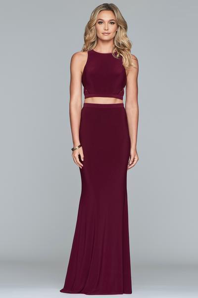 Faviana - Two Piece Halter Jersey Fitted Dress 10206 - 1 pc Bordeaux In Size 12 Available CCSALE 12 / Bordeaux