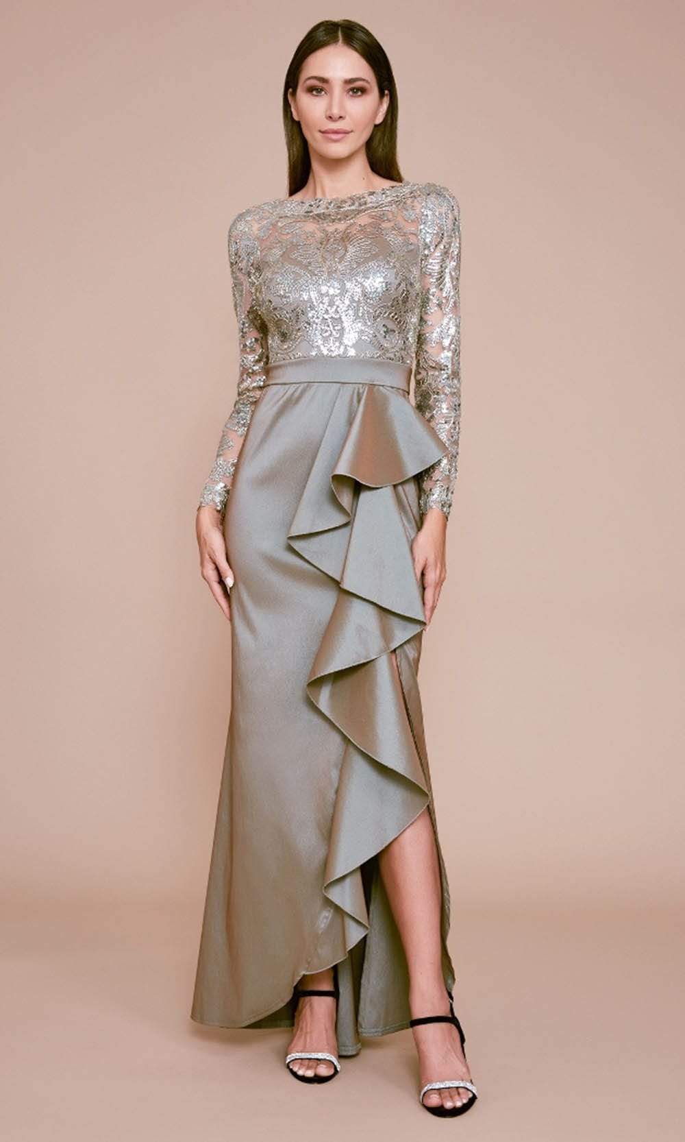 Tadashi Shoji - Long Sleeve Applique Sheath Dress Mother of the Bride Dresses 00 / Crystal