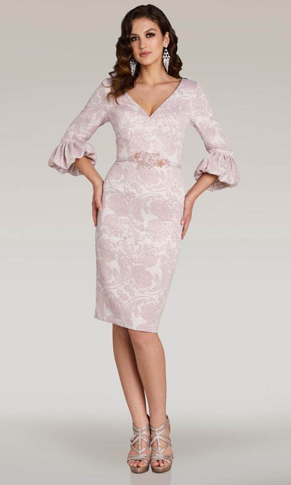 Feriani Couture 18332 - V-Neck Knee Length Formal Dress Holiday  Dresses 2 / Rose