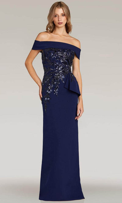 Feriani Couture 18336 - Off Shoulder Column Evening Gown Evening Dresses 2 / Navy