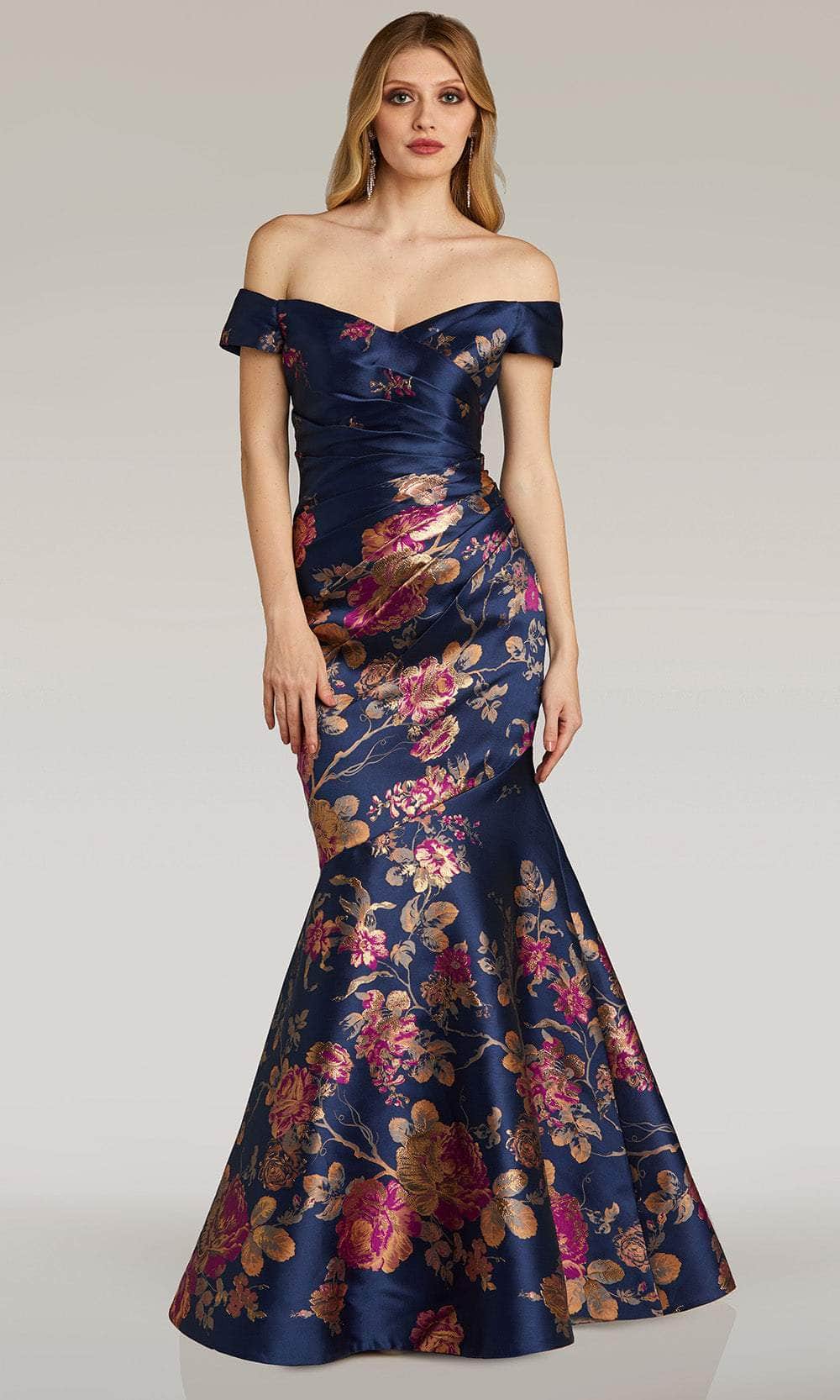 Feriani Couture 18338 - Floral Mermaid Evening Gown Evening Dresses 2 / Navy
