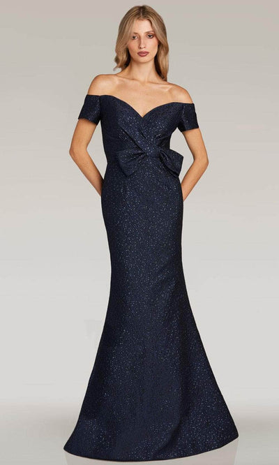 Feriani Couture 18346 - Short Sleeve Beaded Evening Gown Evening Dresses 2 / Navy