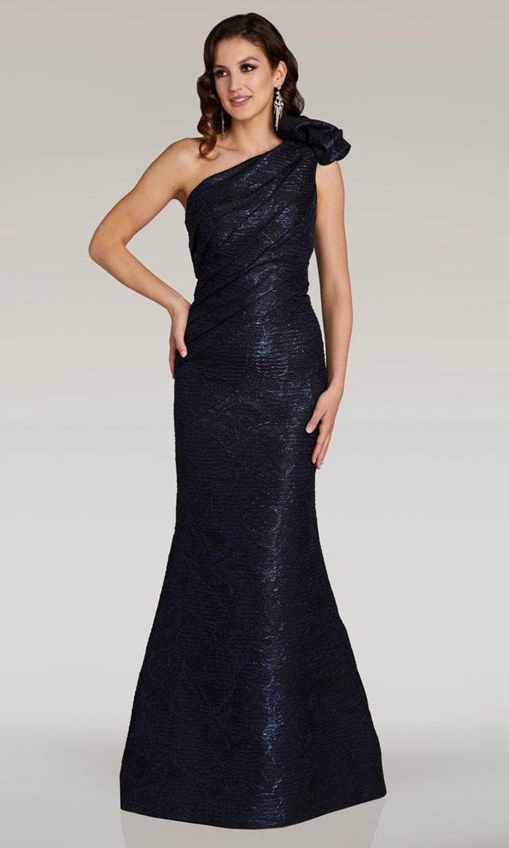 Feriani Couture 18356 - Asymmetric Ruched Evening Gown Evening Dresses 2 / Navy